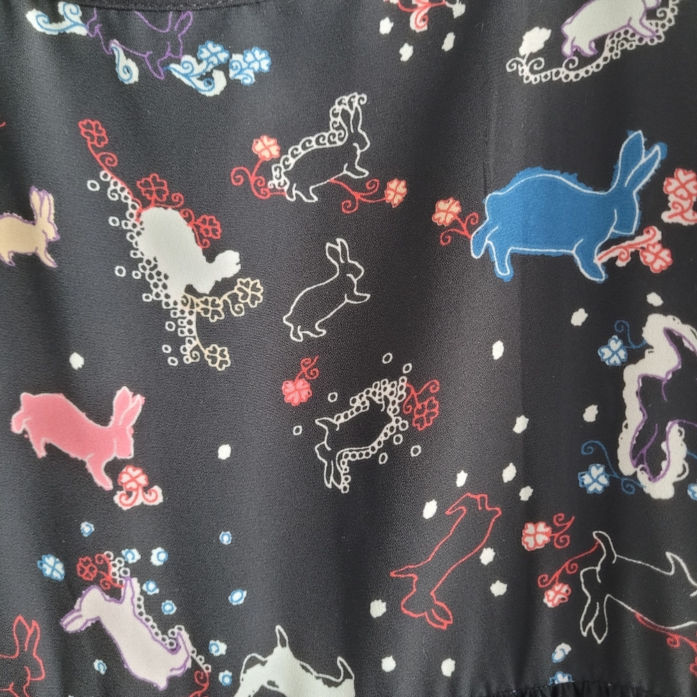 Erin Fetherston Target Slip Babydoll Dress Juniors 9 Black Novelty Flare Rabbit - Picture 12 of 13